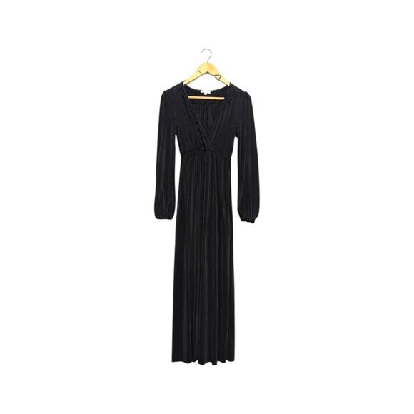 Baltic Born Venus Pleated Maxi Dress Long Sleeve Wrap Surplice Blackk Bridesmaid - Picture 2 of 5